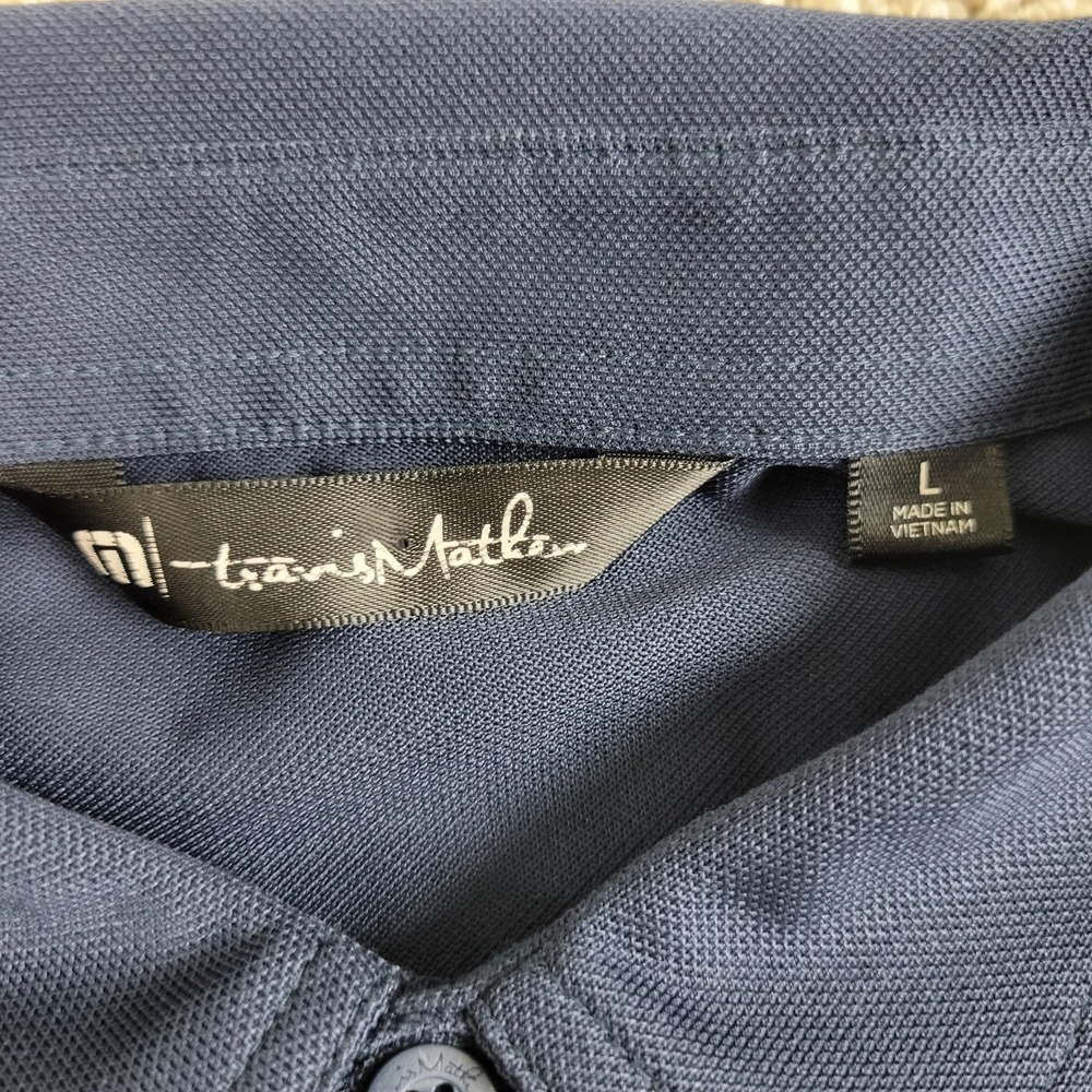 Travis Mathew Mens Large Navy Chest Stripe Performance Stretch Golf Polo SS